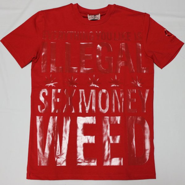 画像1: SEX MONEY WEED（セックス・マネー・ウィード）レターTシャツ（レッド）