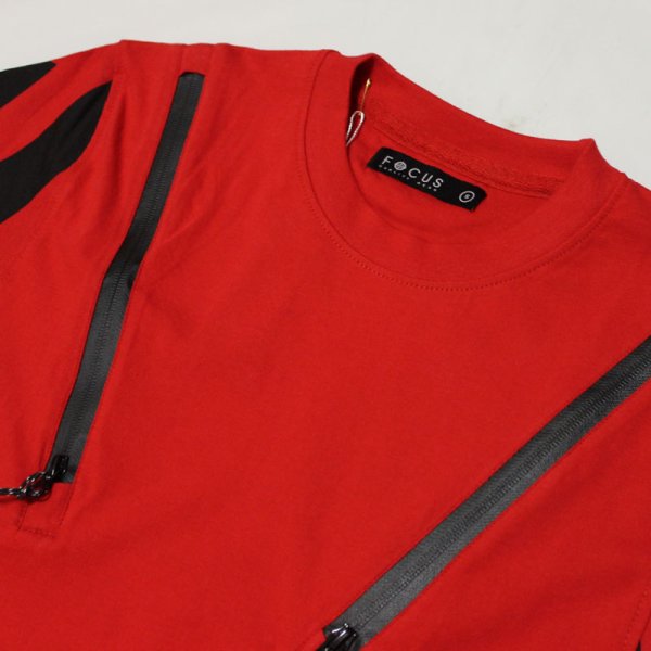 画像2: FOCUS（フォーカス） HAZARD ZIP S/S ロングTシャツ（RED）