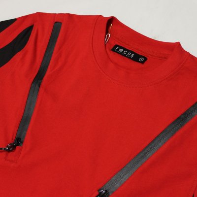 画像1: FOCUS（フォーカス） HAZARD ZIP S/S ロングTシャツ（RED）